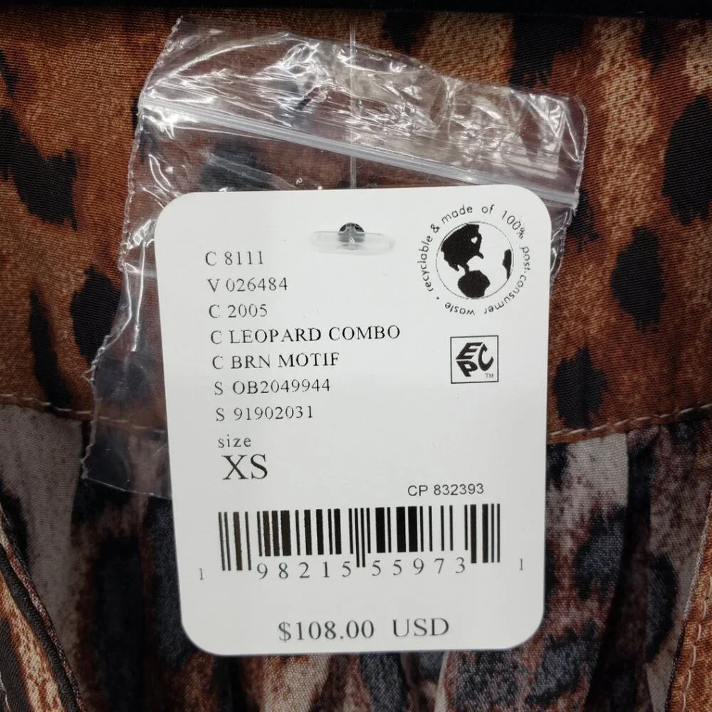 Free People Red Leopard Print Button Front Top with Black Trim